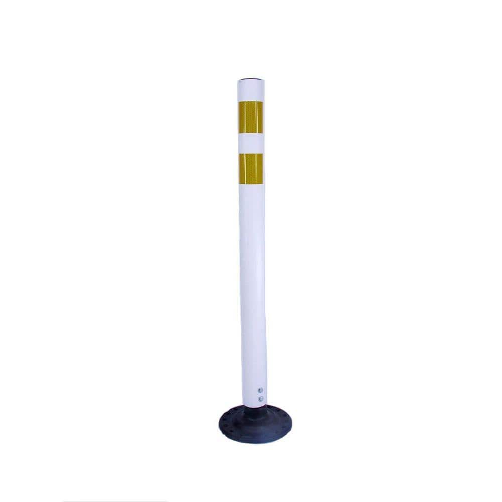 36 in. White Round Delineator Post and Base with High-Intensity Yellow Band - Hercitys