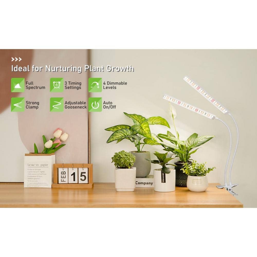2.20 ft. 24-Watt Equivalent White Grow Light Full Spectrum Tri-Head 156 LED with Timer Gooseneck and Clamp, Bright White - Hercitys