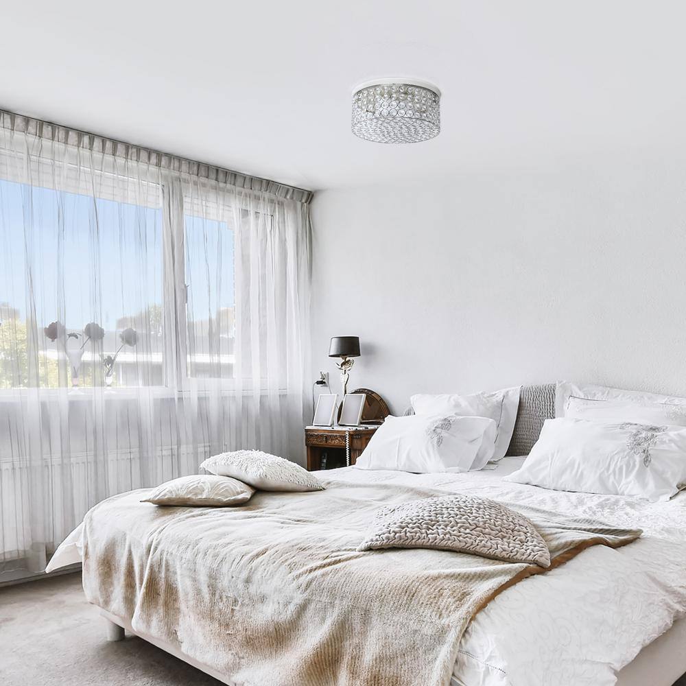 12 in. 2-Light Chrome Round Glam Flush Mount - Hercitys