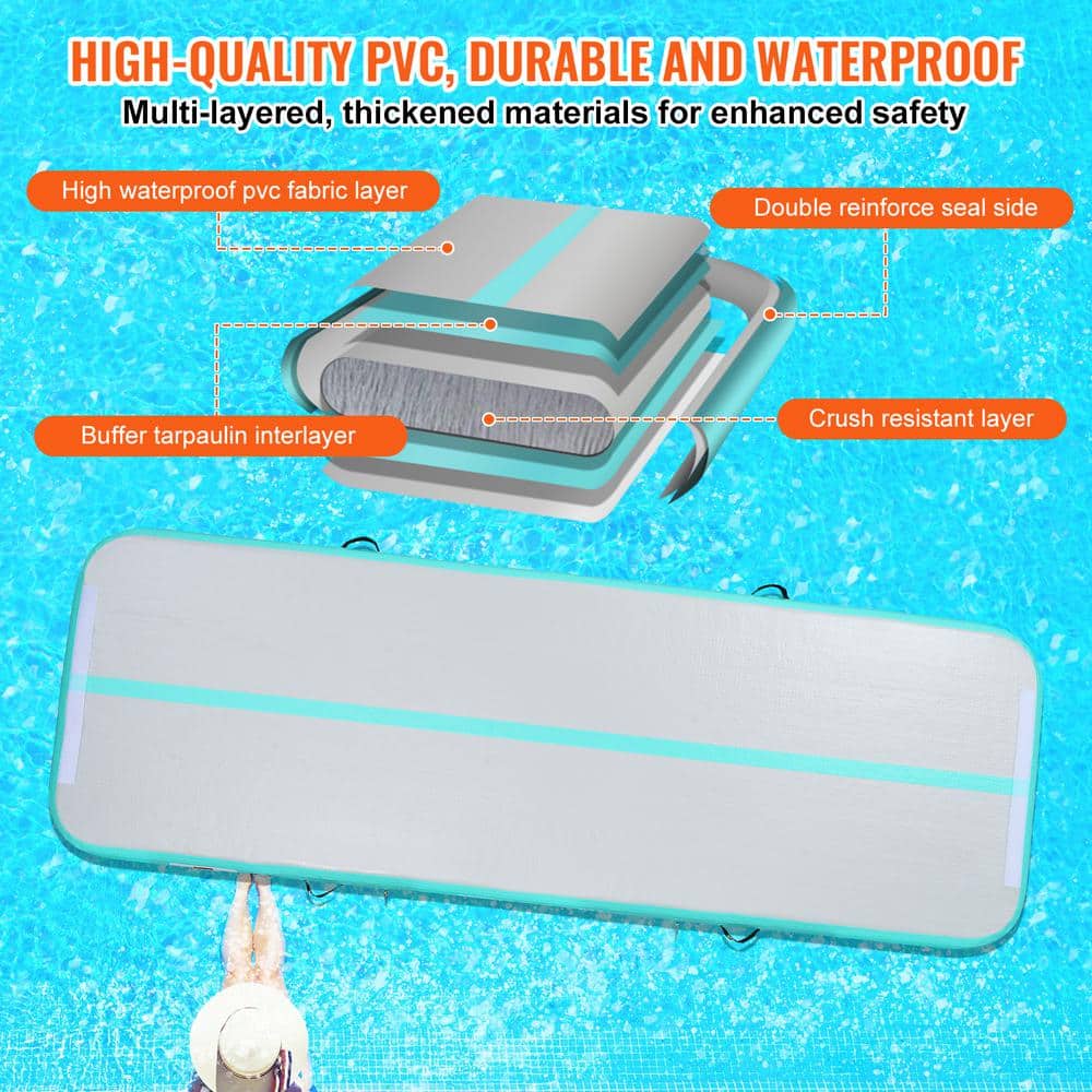 118.1 in. L x 39.8 in. W Gymnastics Air Mat 4 in. Thickness 32.34 sq. ft. Inflatable Gymnastics Tumbling Mat Green - Hercitys