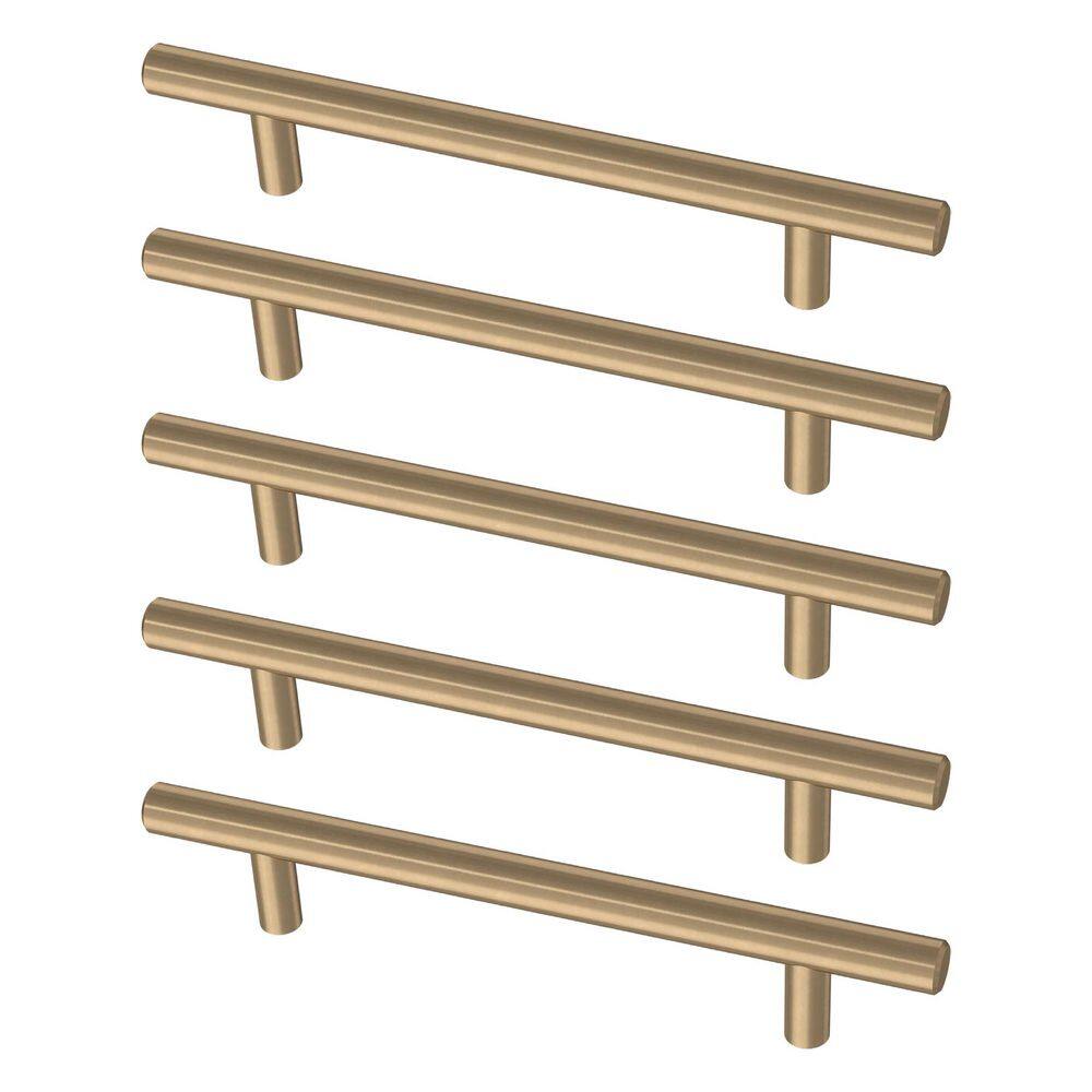 5-Pack Solid Bar 5-1/16 in. (128 mm) Modern Cabinet Pulls in Champagne Bronze with Antimicrobial Properties - Hercitys