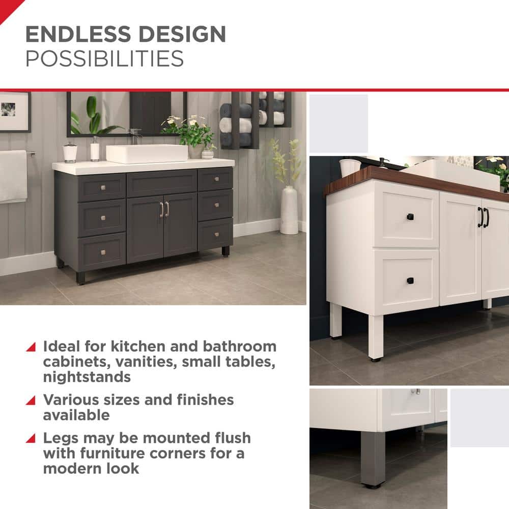 (4-Pack) 4 3/4 in. (120 mm) Matte Black Metal Square Furniture Leg with Leveling Glide - Hercitys