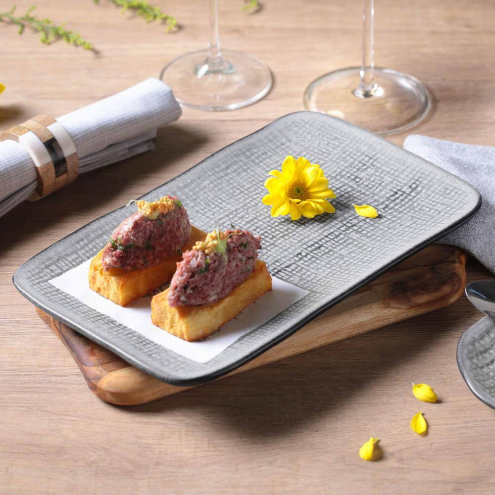 10.63 in. Dust Gray Stoneware Rectangular Platter Medium Juta (Set of 4) - Hercitys