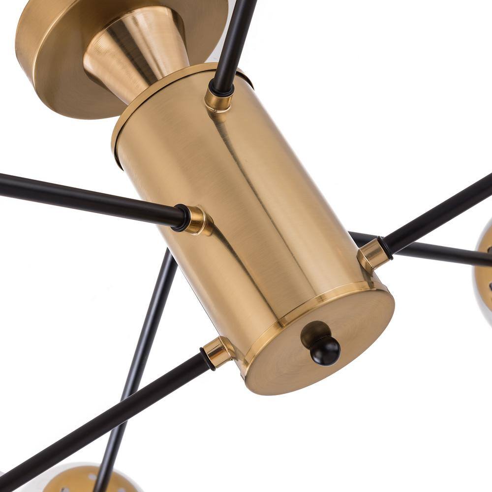 38.1 in. 6-Light Gold Modern Sputnik Semi-Flush Mount Ceiling Light with Smoky Grey Glass Shade, No Bulbs Included - Hercitys