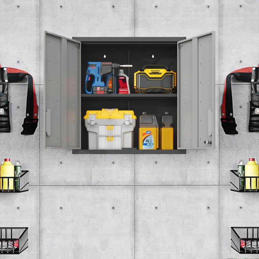 29.52 in. W x 11.81 in. D x 30.31 in. H Heavy-Duty Steel Wall Garage Cabinet, Tool Storage Cabinet in Gray - Hercitys