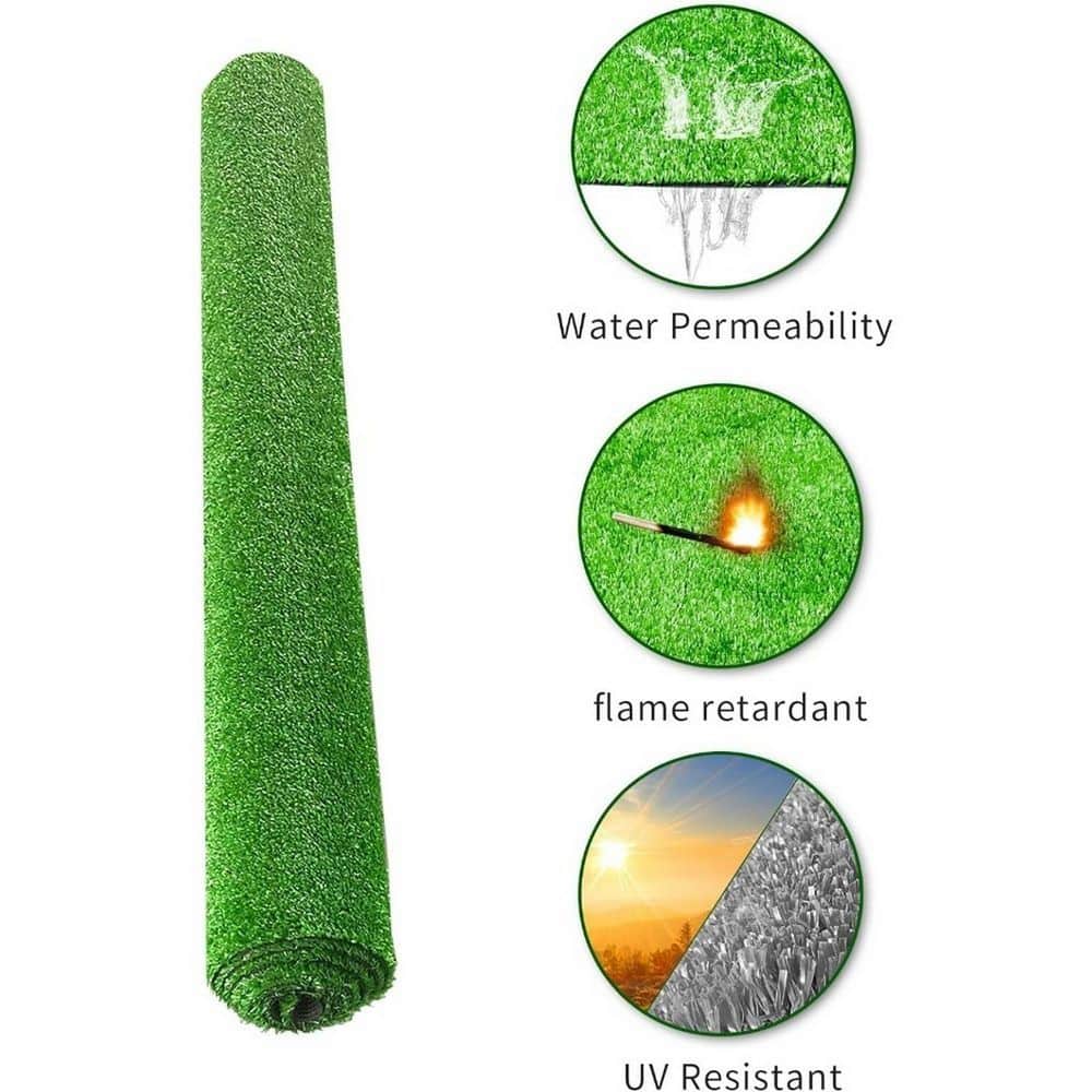 5 ft. x 10 ft. Plastic Garden Fence Turf Mat Thick Fake Faux Grass with Rubber Backing and Drainage Holes in Green - Hercitys