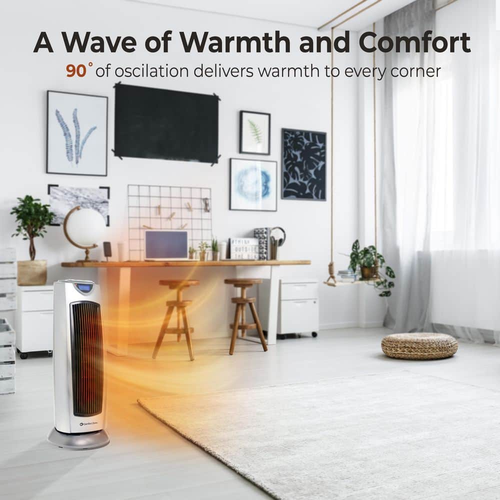 1500-Watt Digital Ceramic Oscillating Electric Tower Heater with Fan and Remote - Hercitys
