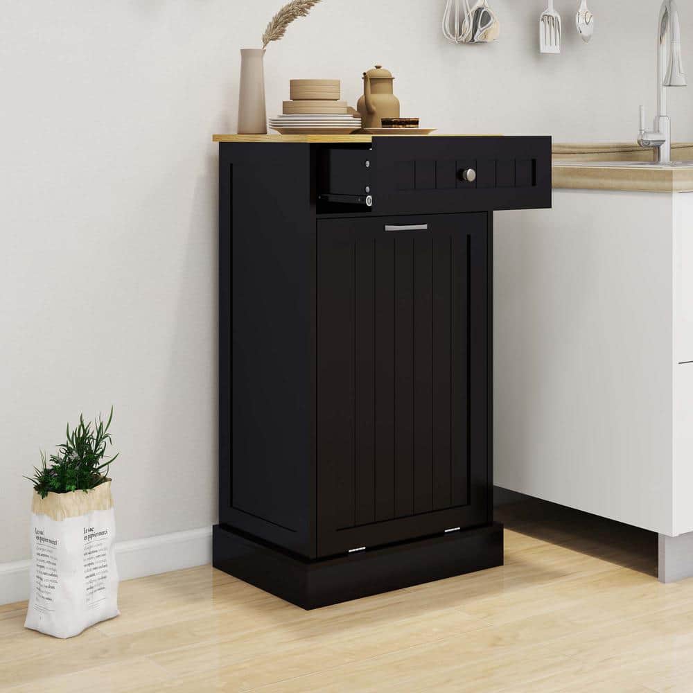 20 in Single Compartment Tilting Black Kitchen Trash Cabinet with 1 Drawer - Hercitys