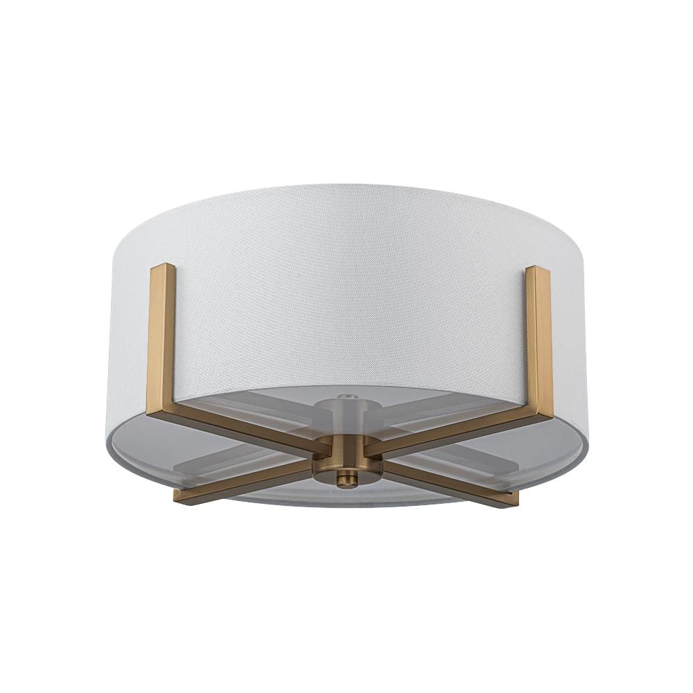 16.93 In. 2-Light Gold Plating Modern Flush Mount Ceiling Light Industrial Semi-Flush Mount With White Fabric Shade - Hercitys