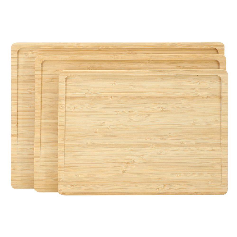3-Piece Bamboo Cutting, Prep and Serving Boards with Slanted Juice Groove - Hercitys