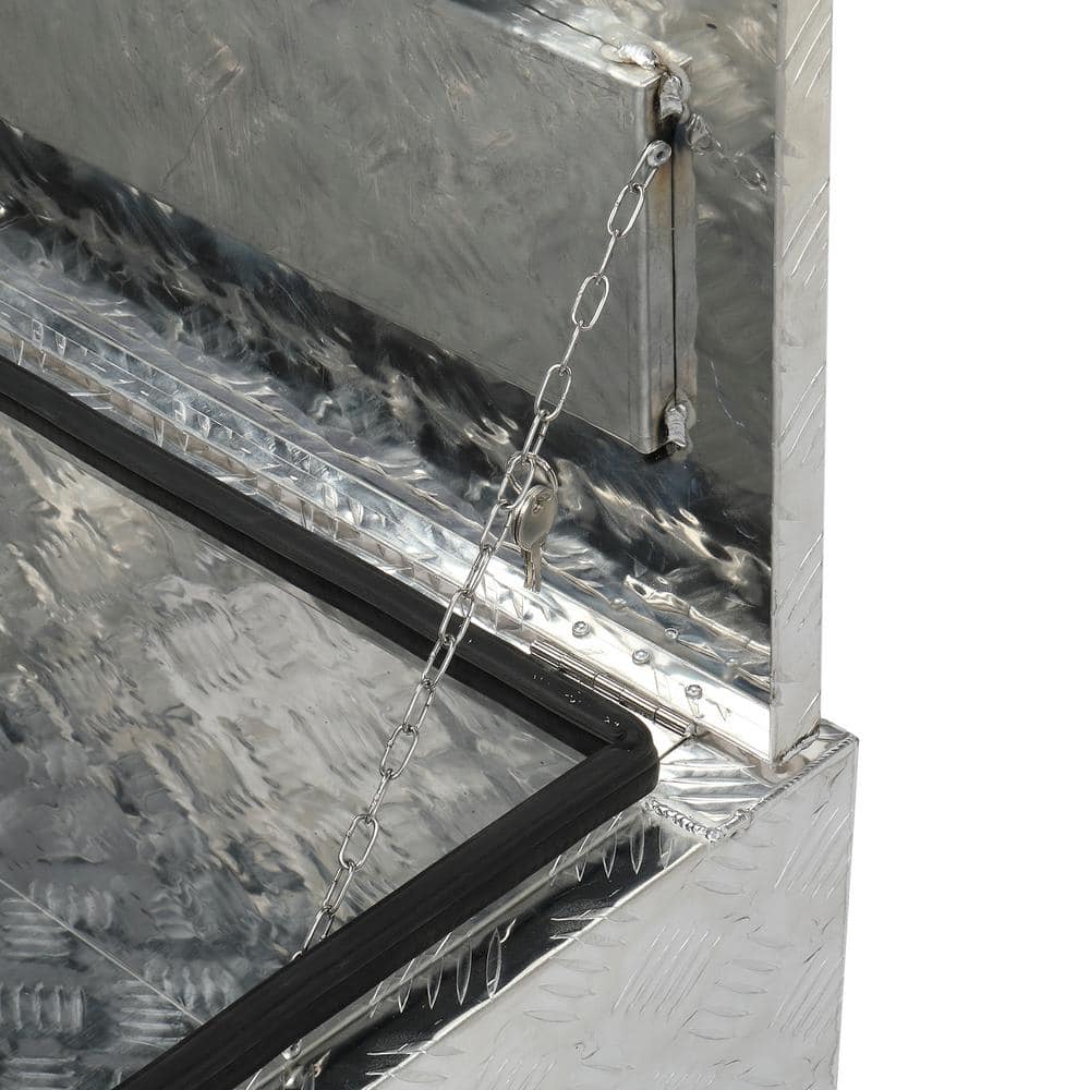 42 in. Silver Diamond Plate Aluminum Underbody Truck Tool Box Double Lock with Key - Hercitys