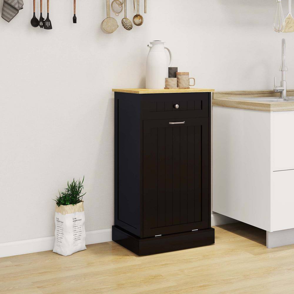 20 in Single Compartment Tilting Black Kitchen Trash Cabinet with 1 Drawer - Hercitys