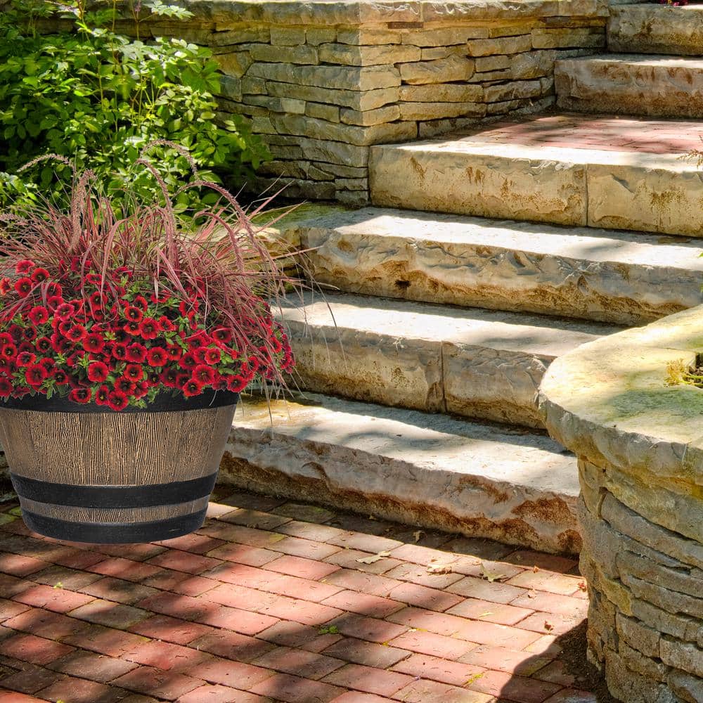 20.5 in. Dia x 12.25 in. H Kentucky Walnut Resin Whiskey Barrel - Hercitys