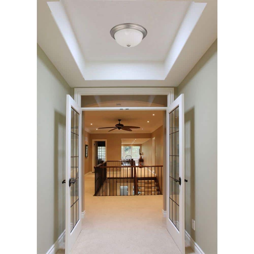 3-Light Brushed Nickel Flush Mount with Frosted White Glass - Hercitys