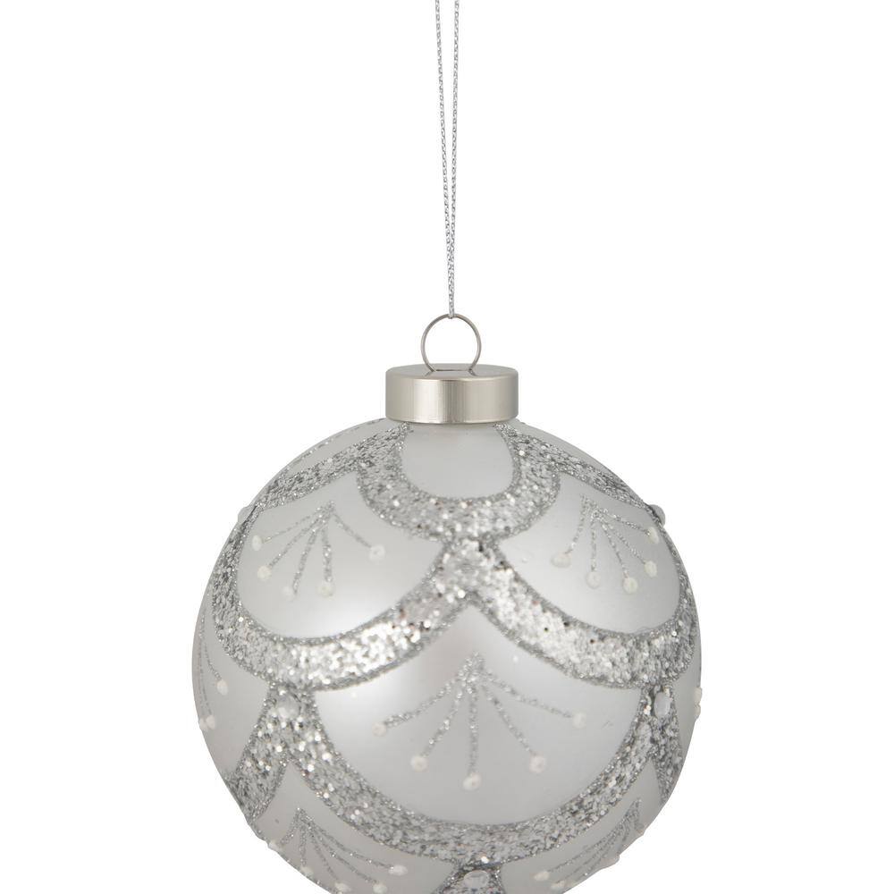4 in. Glittered Cosmoid Silver Glass Christmas Ball Ornament - Hercitys