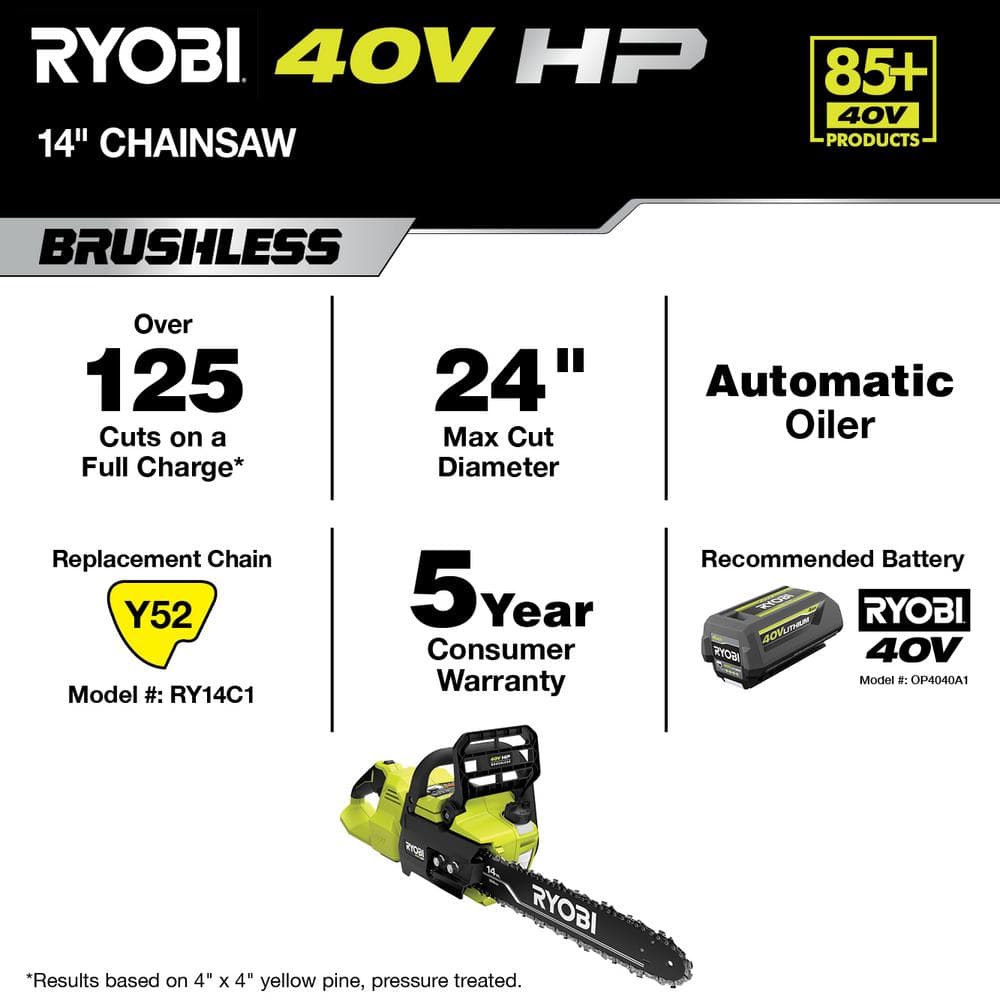 40V HP Brushless 14 in. Battery Chainsaw with 4.0 Ah Battery and Charger - Hercitys