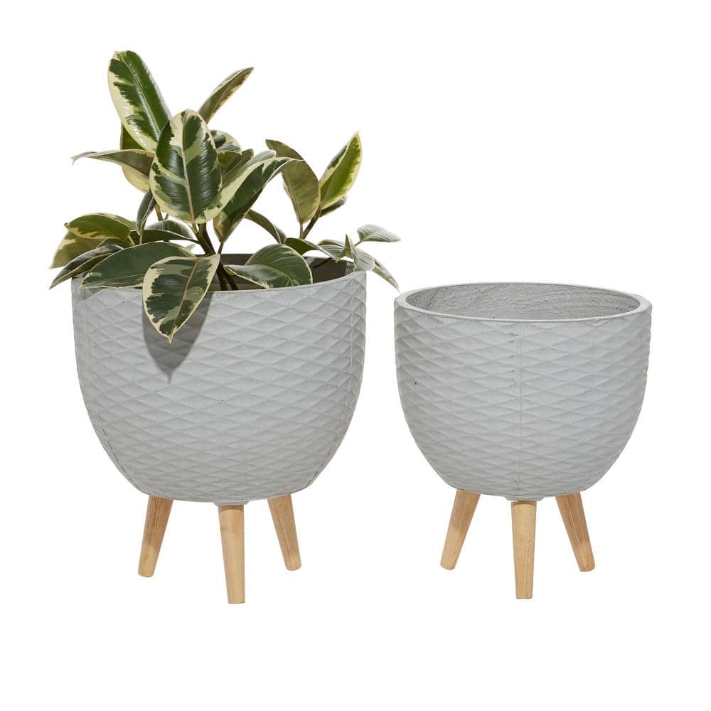 13 in. x 10 in. Grey Fiber Clay Contemporary Planter (Set of 2) - Hercitys
