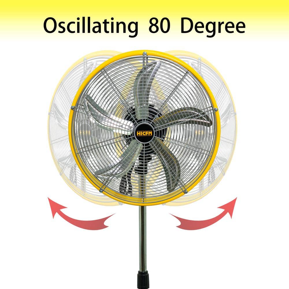 20 in. 3 Speeds High Velocity Pedestal Oscillating Fan in Yellow with 80° Oscillation, Height-adjustable - Hercitys