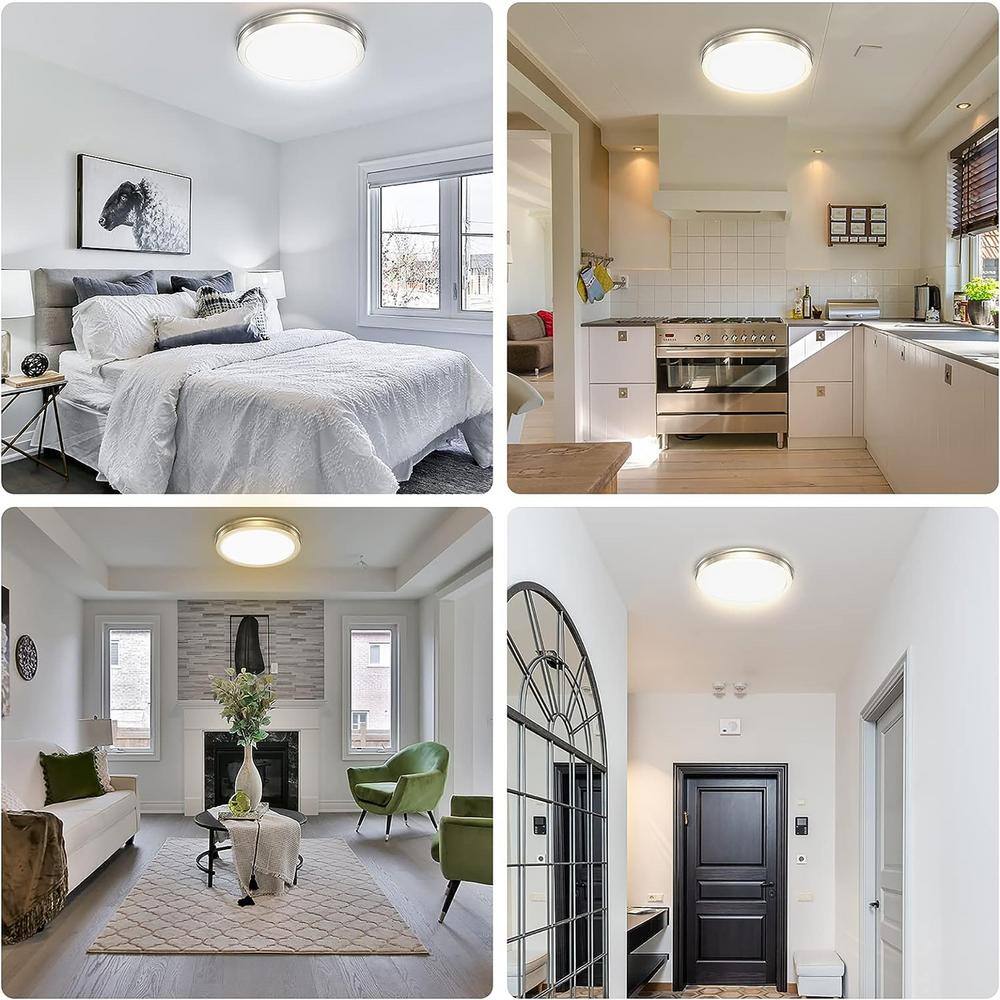 14 in. Brushed Nickel Slim Flush Mount with Frosted Glass Shade Integrated LED Dimmable Lamp (6-Pack) - Hercitys