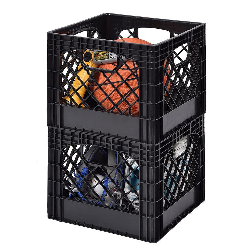 16-Qt. Polypropylene Milk Crate Storage Box in Black (11 in. x 13 in. x 13 in.) - Hercitys