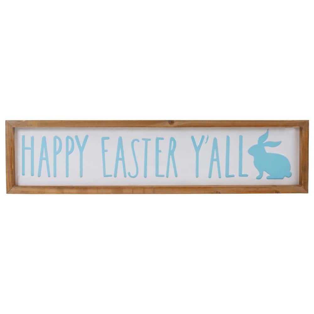 26 in. Wooden Framed Happy Easter Y’all Sign Spring Wall Decor - Hercitys