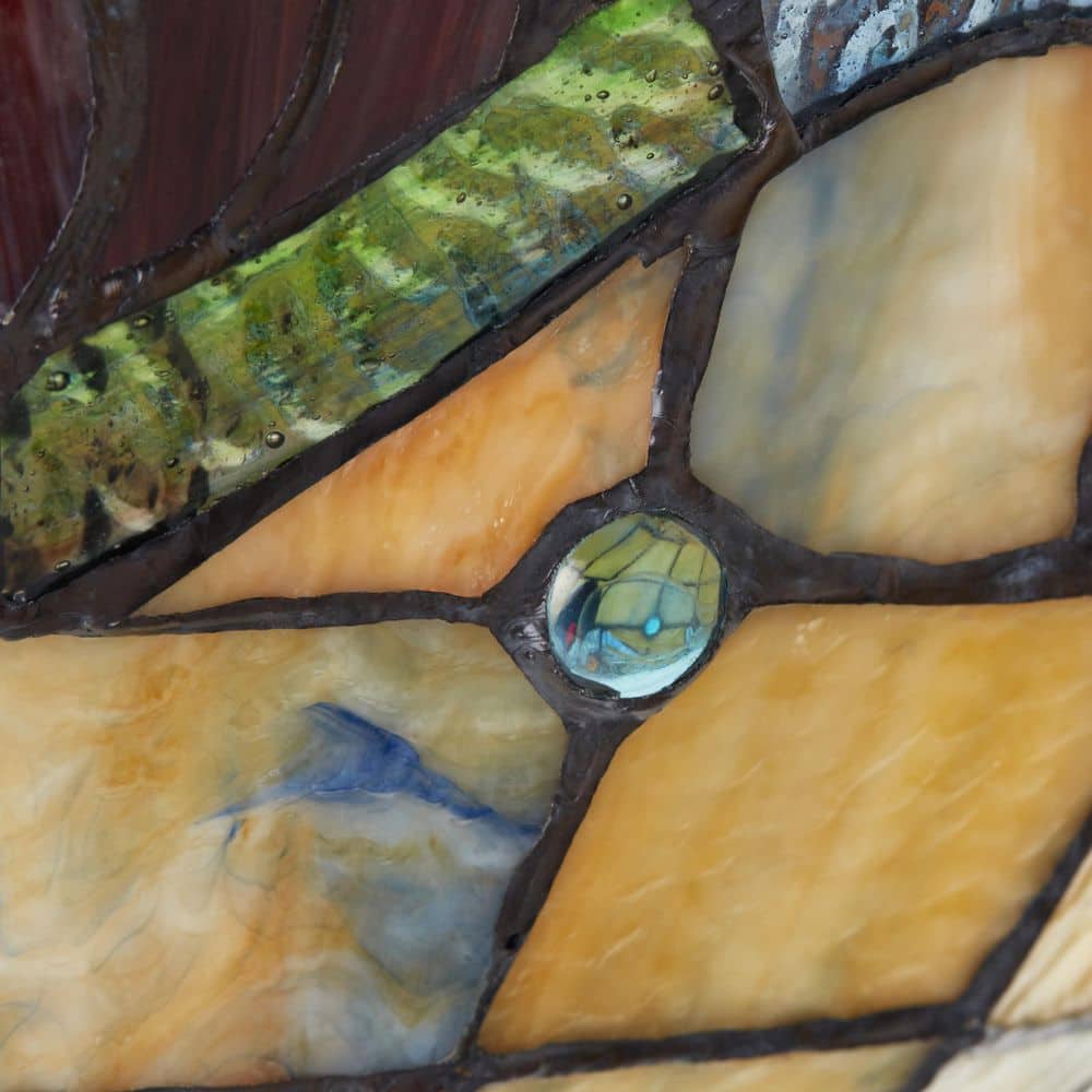 13 in. Tiffany Stained Glass Semi-Flush Mount Ceiling Light with Red and Amber Bowl Shade - Hercitys