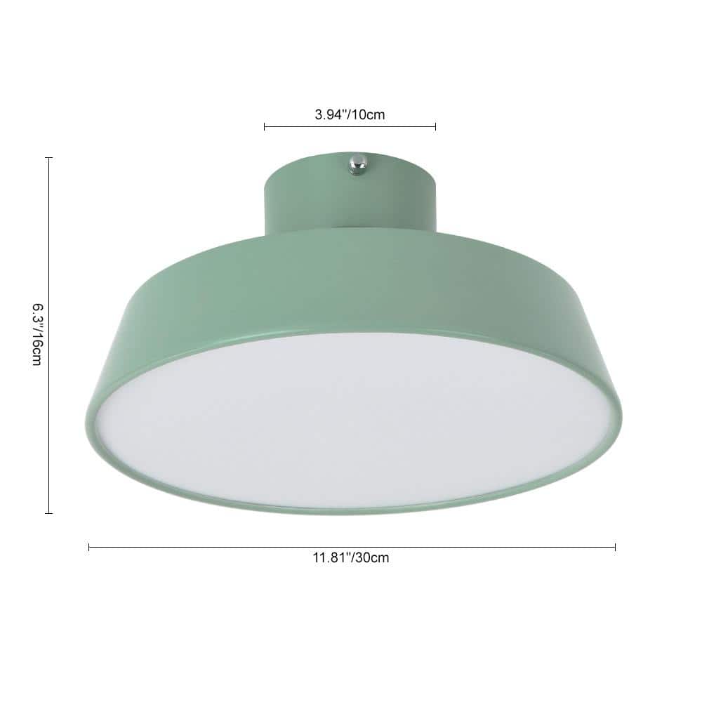 11.81 in. 1-Light Green LED Semi-Flush Mount with Drum Shade Scandinavian Ceiling Light - Hercitys