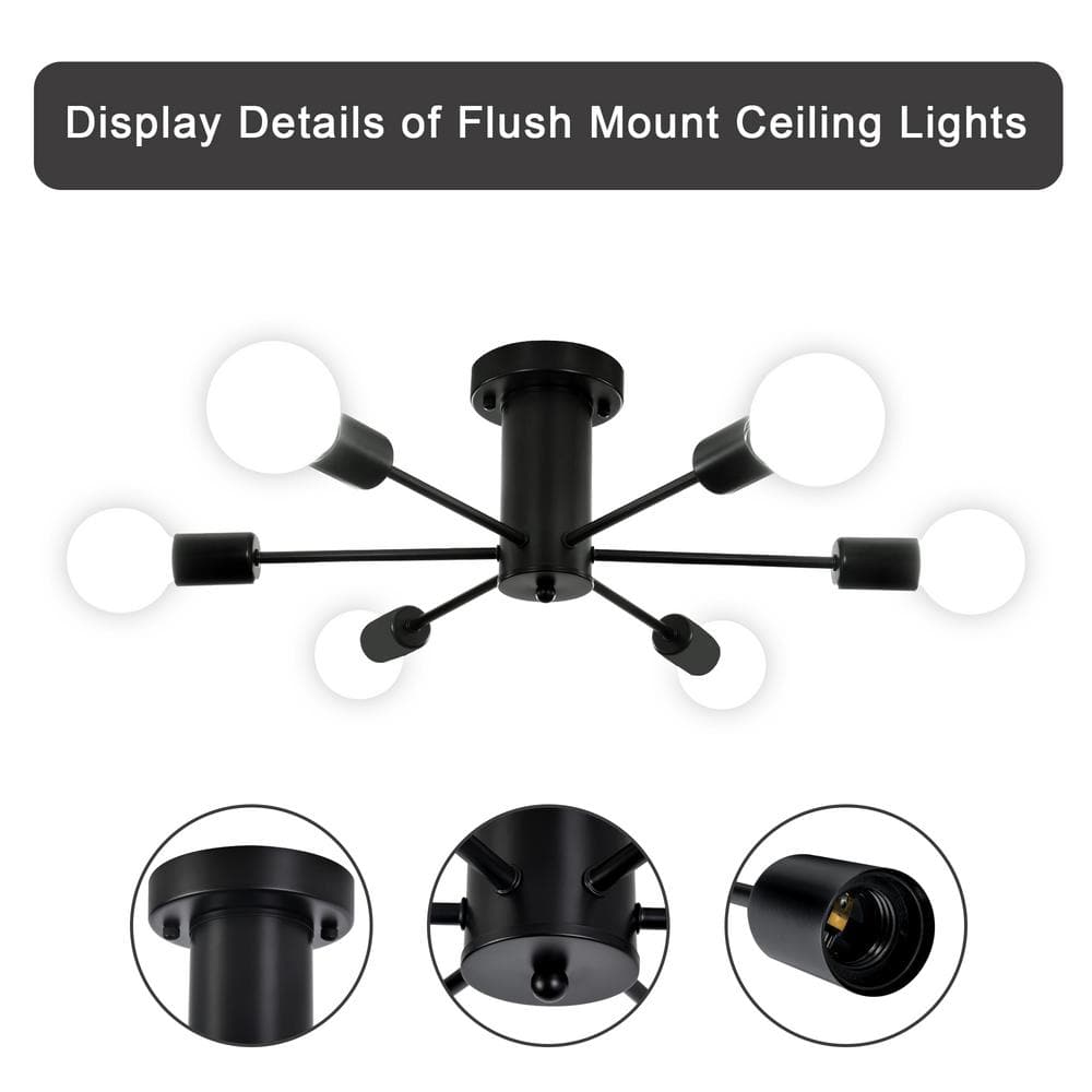 21.84 in. 6-Light Black Sputnik Transitional Flush Mount Ceiling Lights - Hercitys