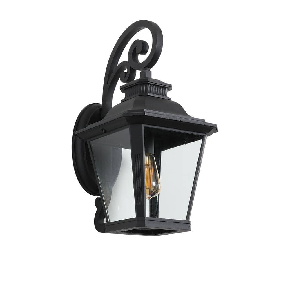 21 in. 1-Light Matte Black Outdoor Wall Lantern Sconce with Clear Glasee - Hercitys