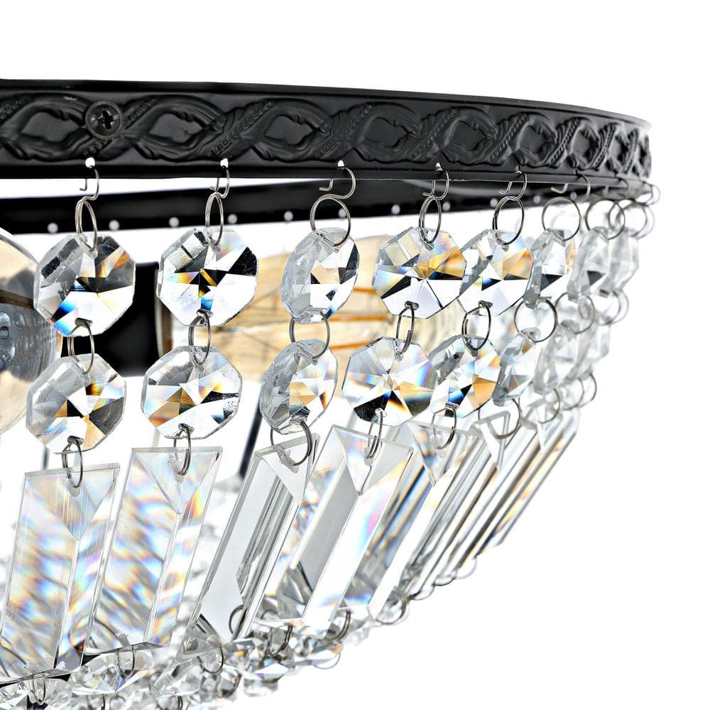 5-Light Crystal Ceiling Light Fixture, Black Semi Flush Mount Chandelier - Hercitys