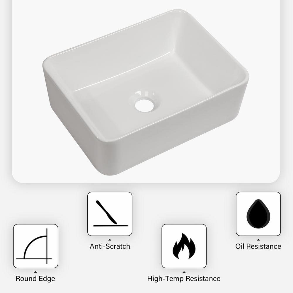16 in. Framhouse Single Bowl in White Ceramic Rectangular Vessel Bathroom Sink, Modern 16″x 12″ Framhouse Kitchen Sink - Hercitys