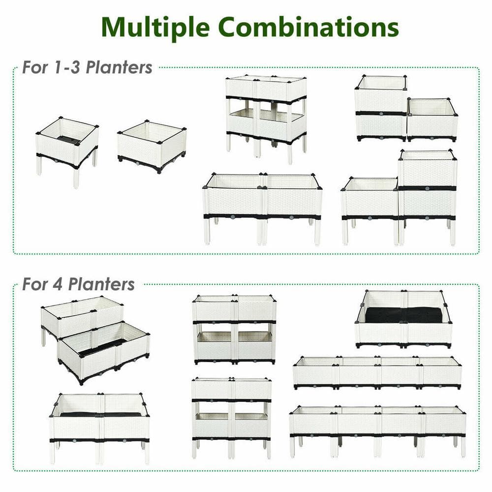 16 in. x 16 in. White Plastic Elevated Planter Box Window Box, Raised Garden Bed - Hercitys