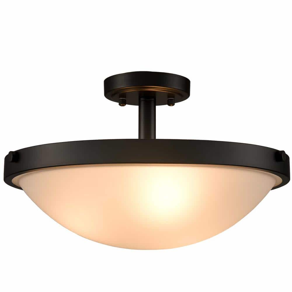 15.9 in. 3-Light Black Modern Semi-Flush Mount with Frosted Glass Shade and No Bulbs Included - Hercitys