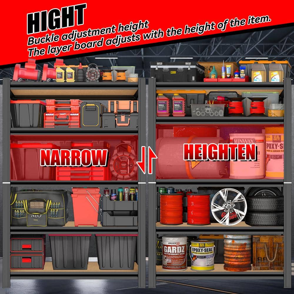 5-Tier Metal Garage Racking with Adjustable Shelve, Heavy Duty Storage Racking for Tool Room Supermarket Racking-Black - Hercitys