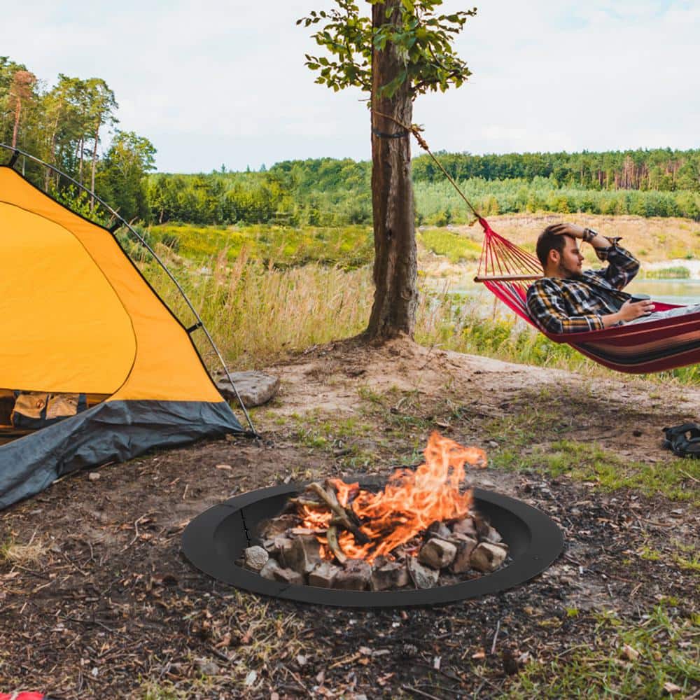 36 in. W x 10 in. H Round Steel Wood Black Fire Pit - Hercitys