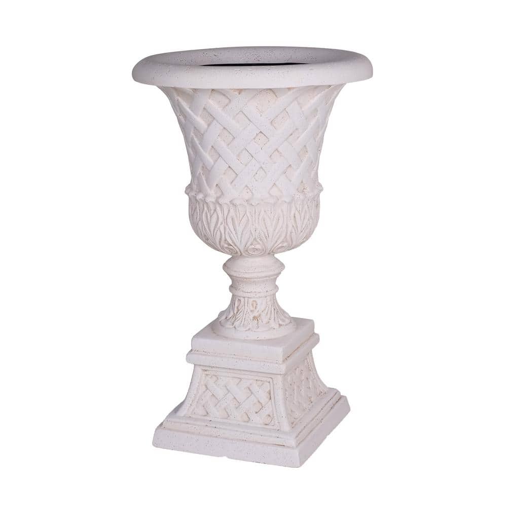 26.5 in. H. Light Aged White Cast Stone Fiberglass Lattice Urn and Pedestal - Hercitys