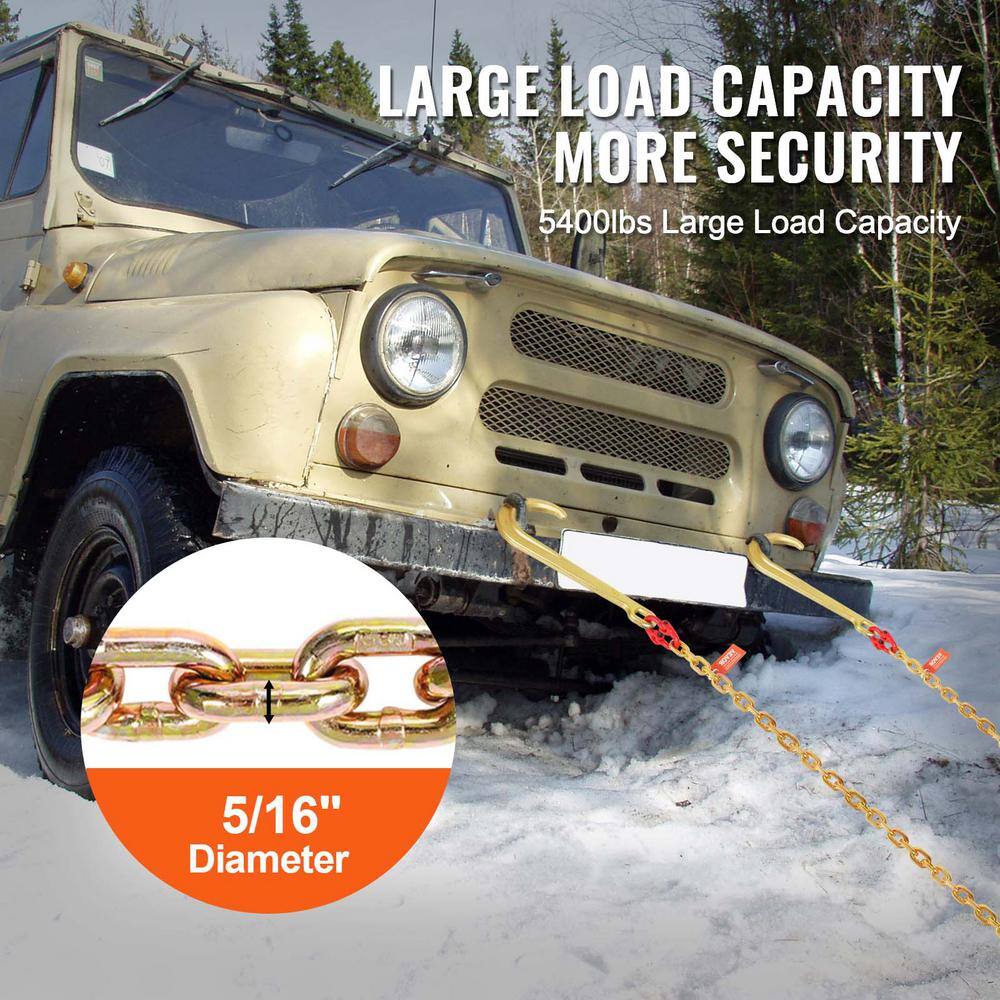 2-Pieces 5/16 in. x 6 ft. G80 Tow Chain 1 5 in. J Hook Long Shank RTJ and Grab Hooks Wrecker - Hercitys