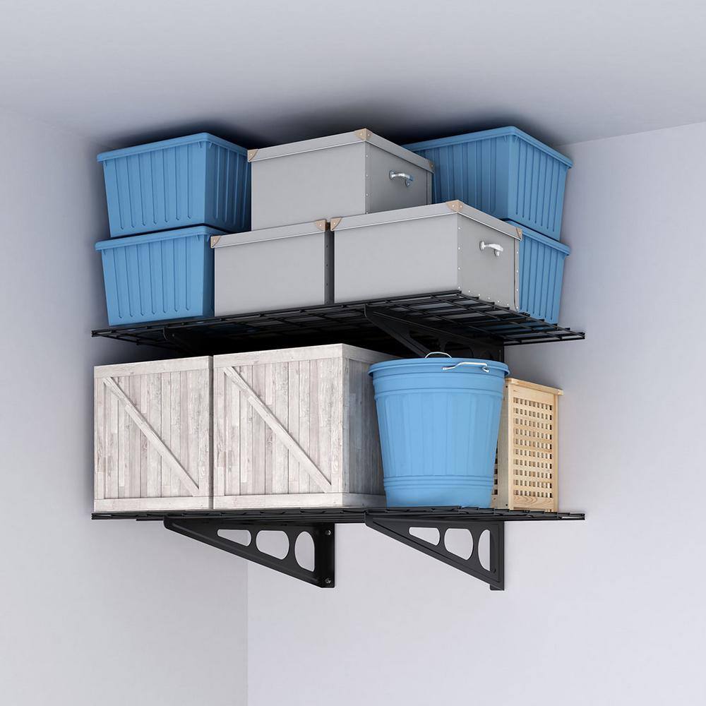 24 in. x 48 in. Steel Garage Wall Shelf with Brackets in Black - Hercitys