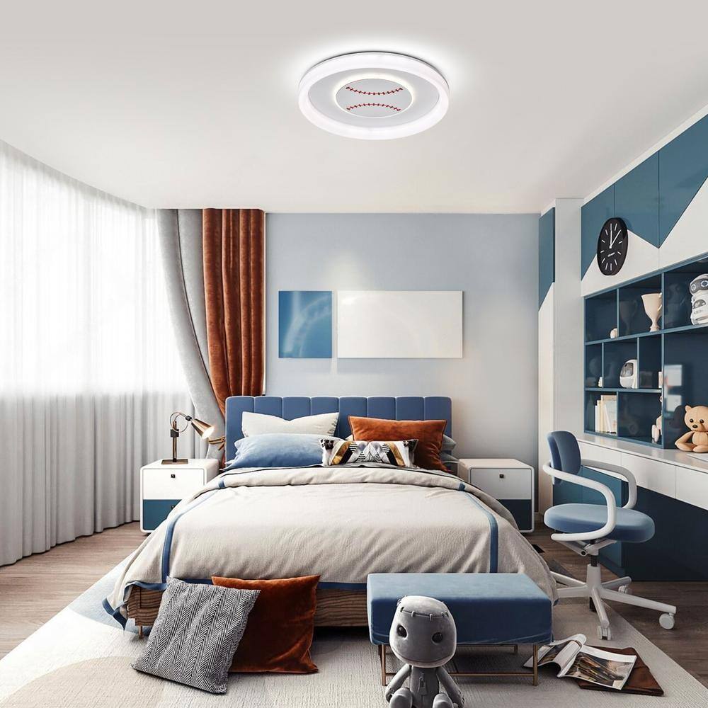 19 in. 95-Watt Modern Baseball/Softball Pattern Integrated LED Flush Mount with White Acrylic Shade - Hercitys