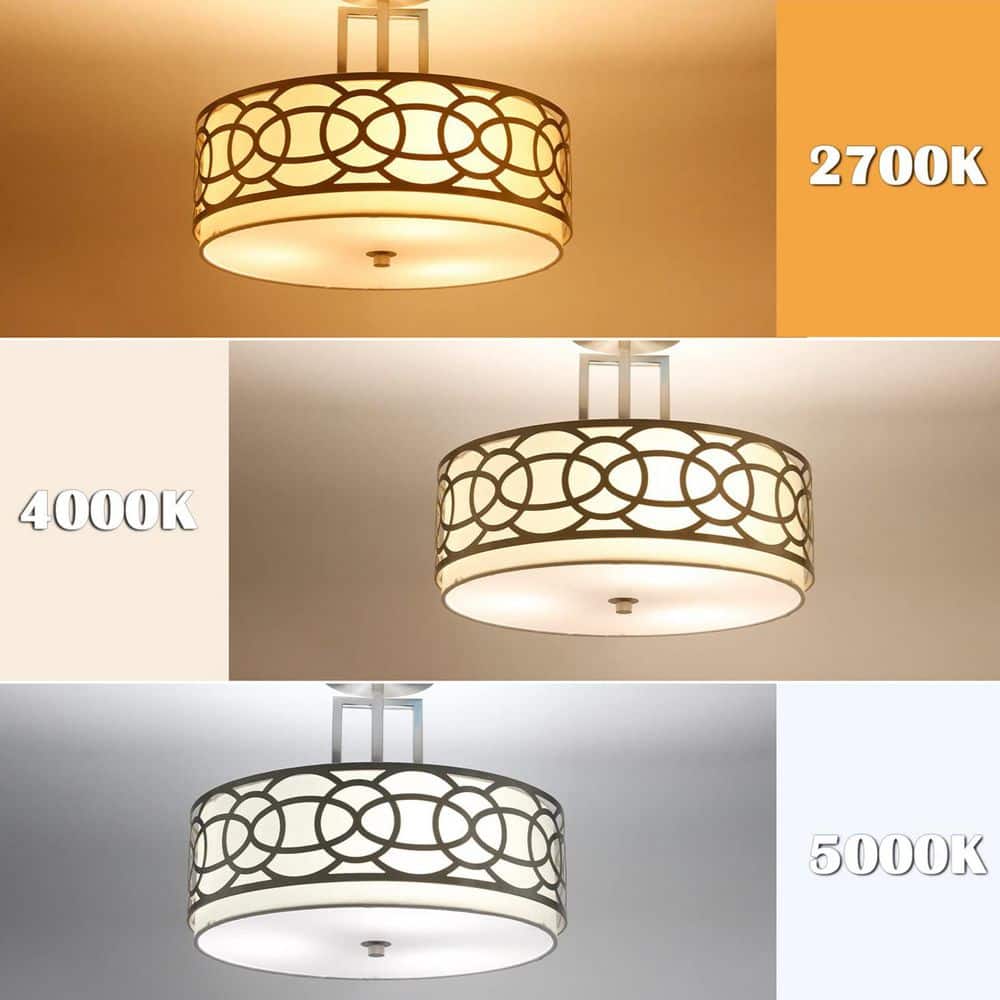 14.5 in. 3-Light Silver Drum Semi-Flush Mount - Hercitys