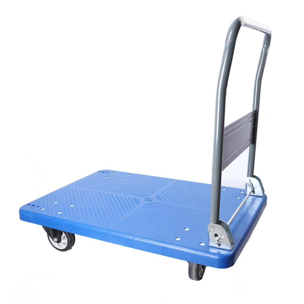 15.87 cu. ft. Camel Grey Blue Folding Metal Garden Cart with PU Wheels and Swivel Push Handle Flat Bed Wagon - Hercitys