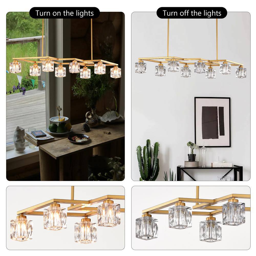 38.4 in. 8-Light Gold Modern Semi-Flush Mount Crystal Chandelier With Crystal Shade and 8-G9 Bulbs Included - Hercitys