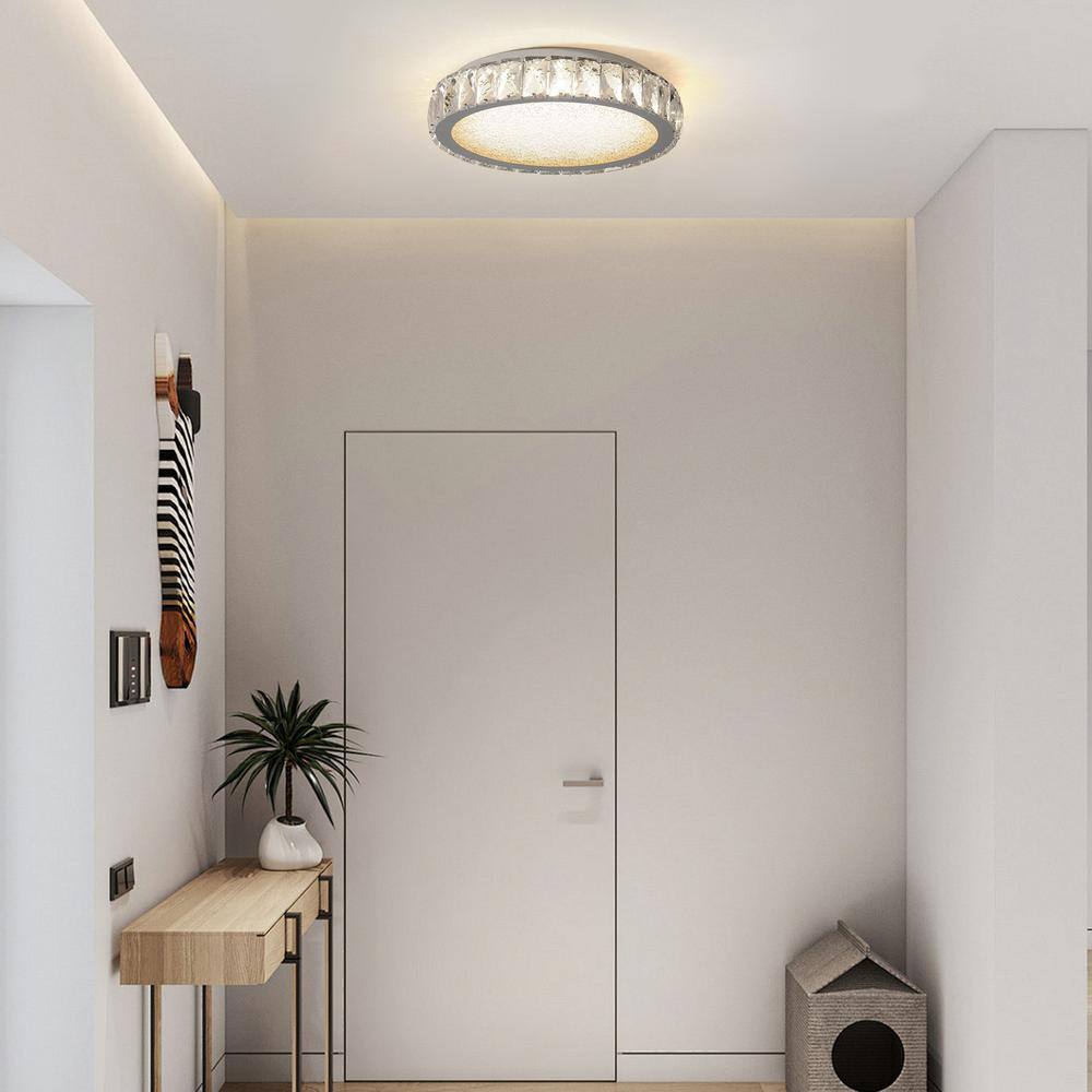 19.7 in. 45-Watt Modern White Integrated LED Flush Mount with Clear K9 Crystal Shade - Hercitys