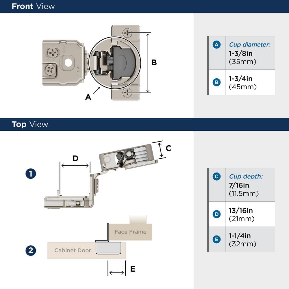 2-Pack Nickel 1 1/4 inch  32mm  Overlay Face Frame Soft Close Concealed Cabinet Hinges - Hercitys