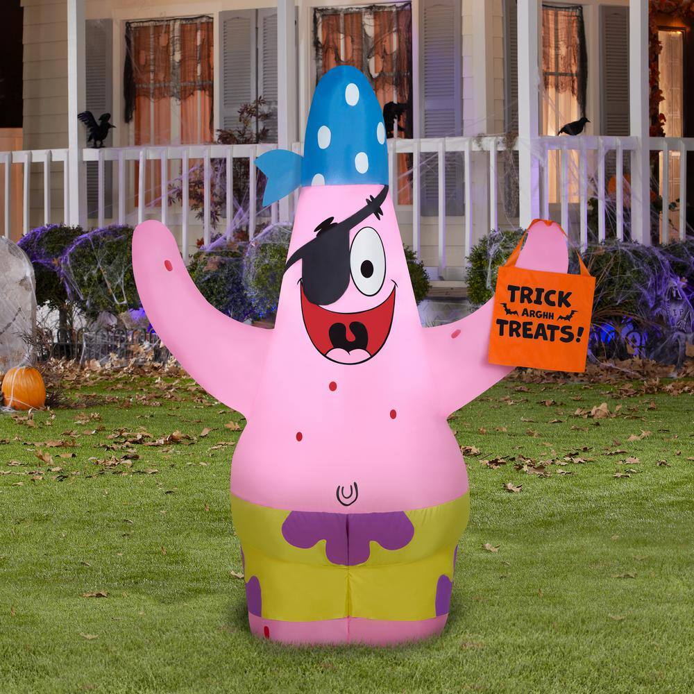 3.5 ft. H x 1 ft. 28 in. W x 2 ft. 69 in L Halloween Airblown Inflatable-Patrick in Pirate Costume holding Trick Sack-SM - Hercitys