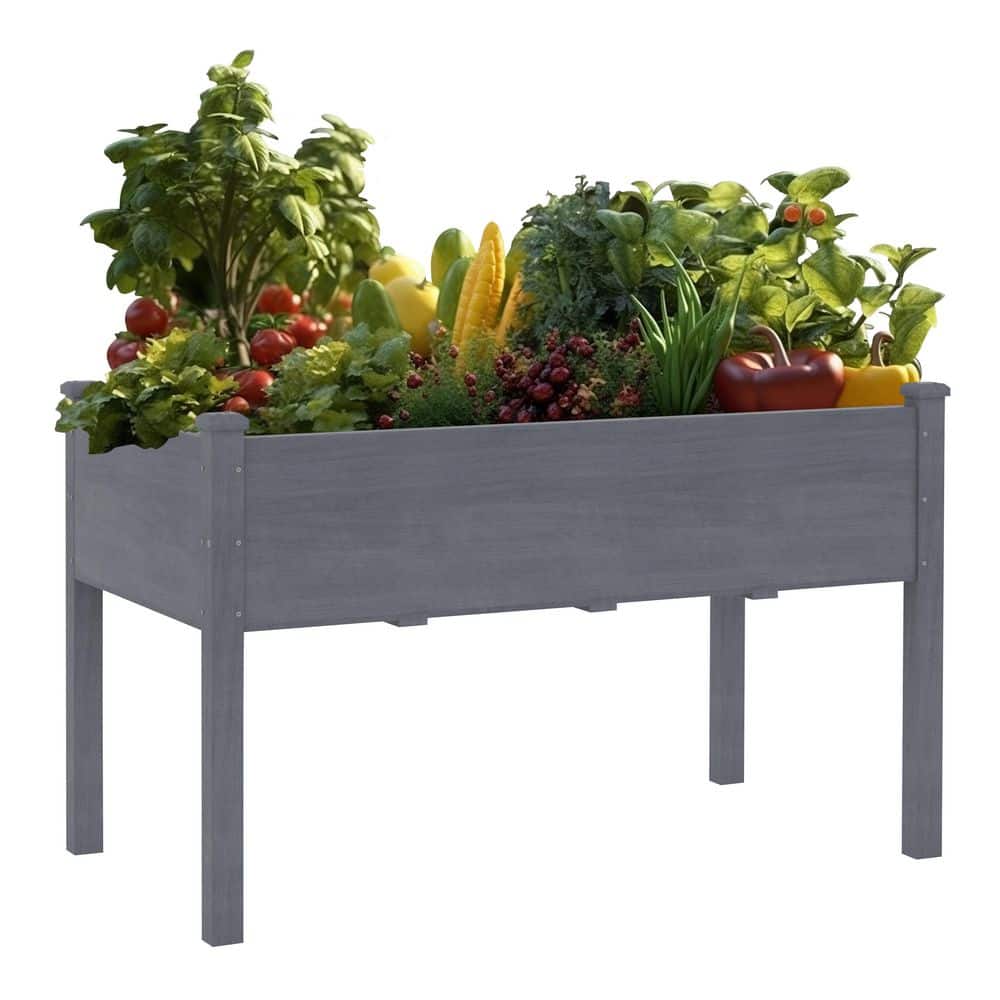 47 in. L x 23 in. W x 30 in. H Cedar Wood Raised Garden Bed, Elevated Planter Box with Liner, Gray - Hercitys