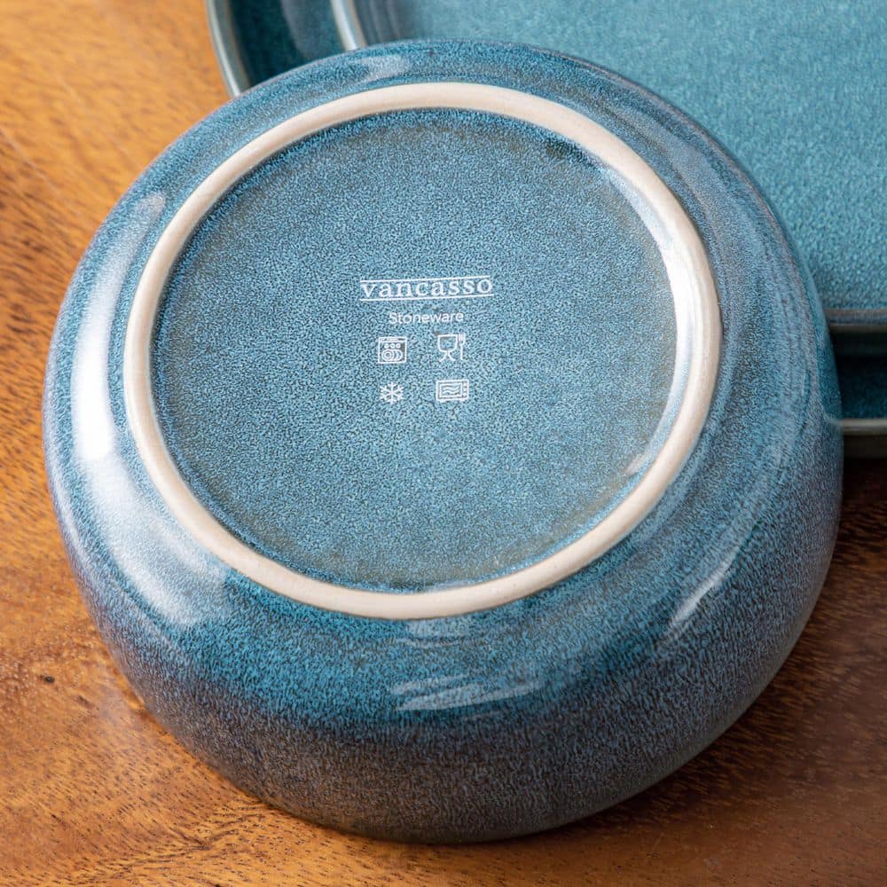 12-Piece Blue Stoneware Dinnerware Set Tableware (Service for 4) Reactive Glaze Bowls and Plates Dinner Set - Hercitys