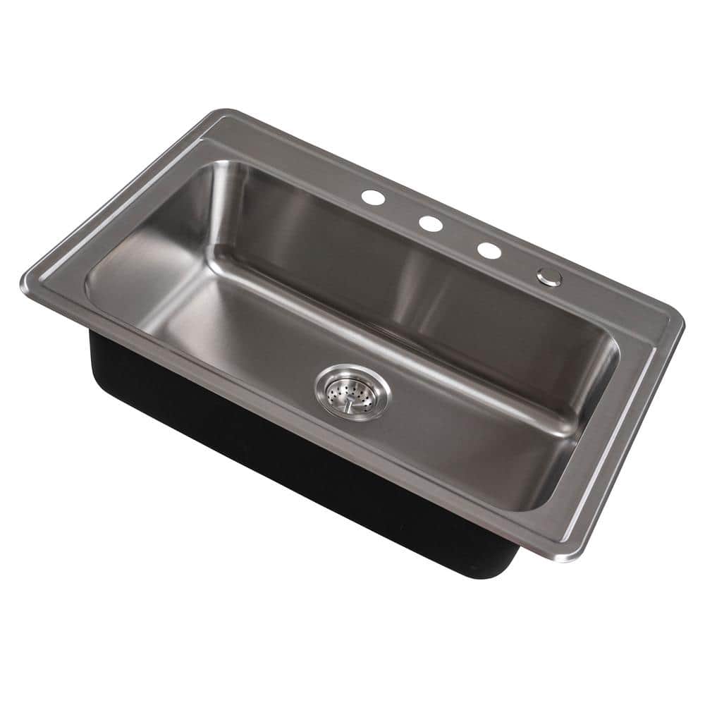 33 in. Overmount Single Bowl 18 Gauge Satin Stainless Steel Kitchen Sink - Hercitys