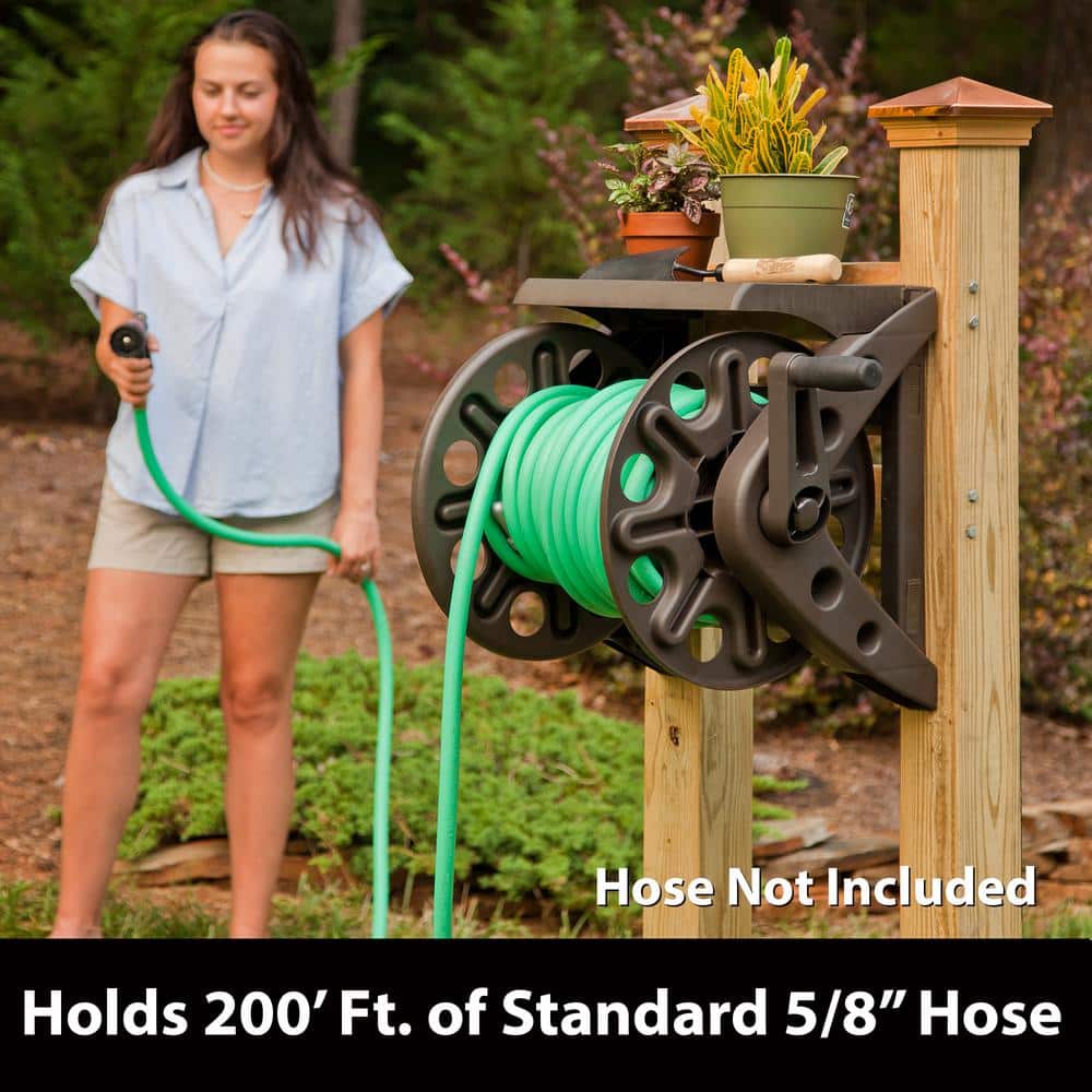 200 ft.  Bronze Resin With Shelf Wall Mounted Garden Hose Reel - Hercitys