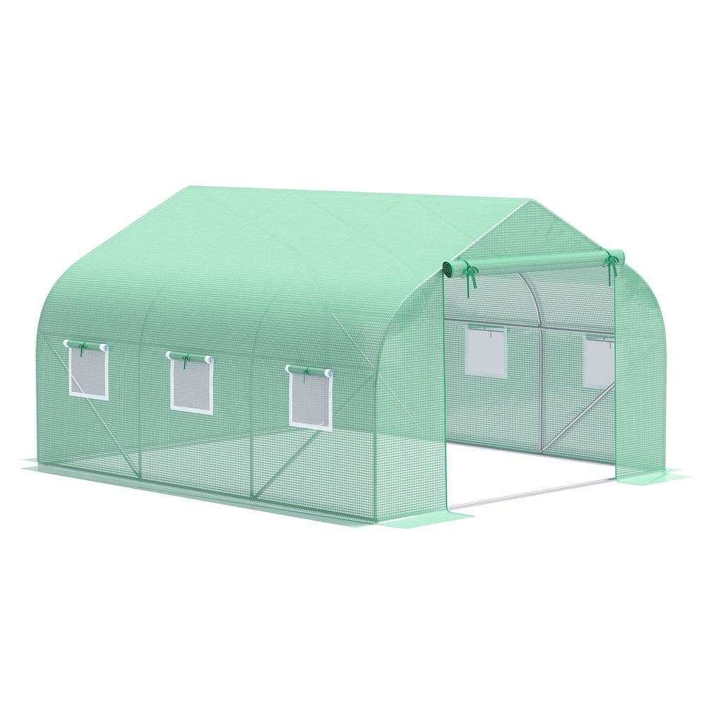 12′ x 10′ x 7′ Outdoor Walk-in Tunnel Greenhouse, with Roll-up Windows, Zippered Door, PE Cover, Heavy-Duty Steel Frame - Hercitys